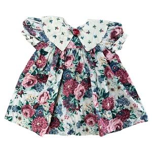 Cutest One Cream Vintage Floral Toddler Dress with Rose on Collar (3T)
